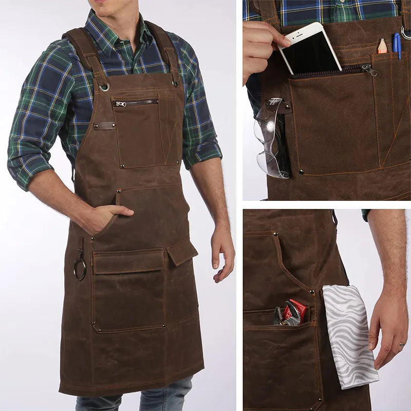 Super Thick Waxed Coating Waterproof Canvas Apron For Man - ChefLooks