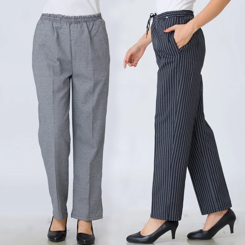 Chefs Plaid Stripe Trousers For Women - ChefLooks