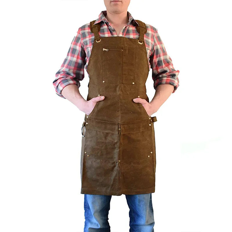 Super Thick Waxed Coating Waterproof Canvas Apron For Man - ChefLooks